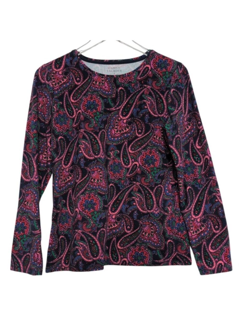 Talbots Paisley Tee Womens Size Medium Blue Cotton Stretch Lightweight Casual